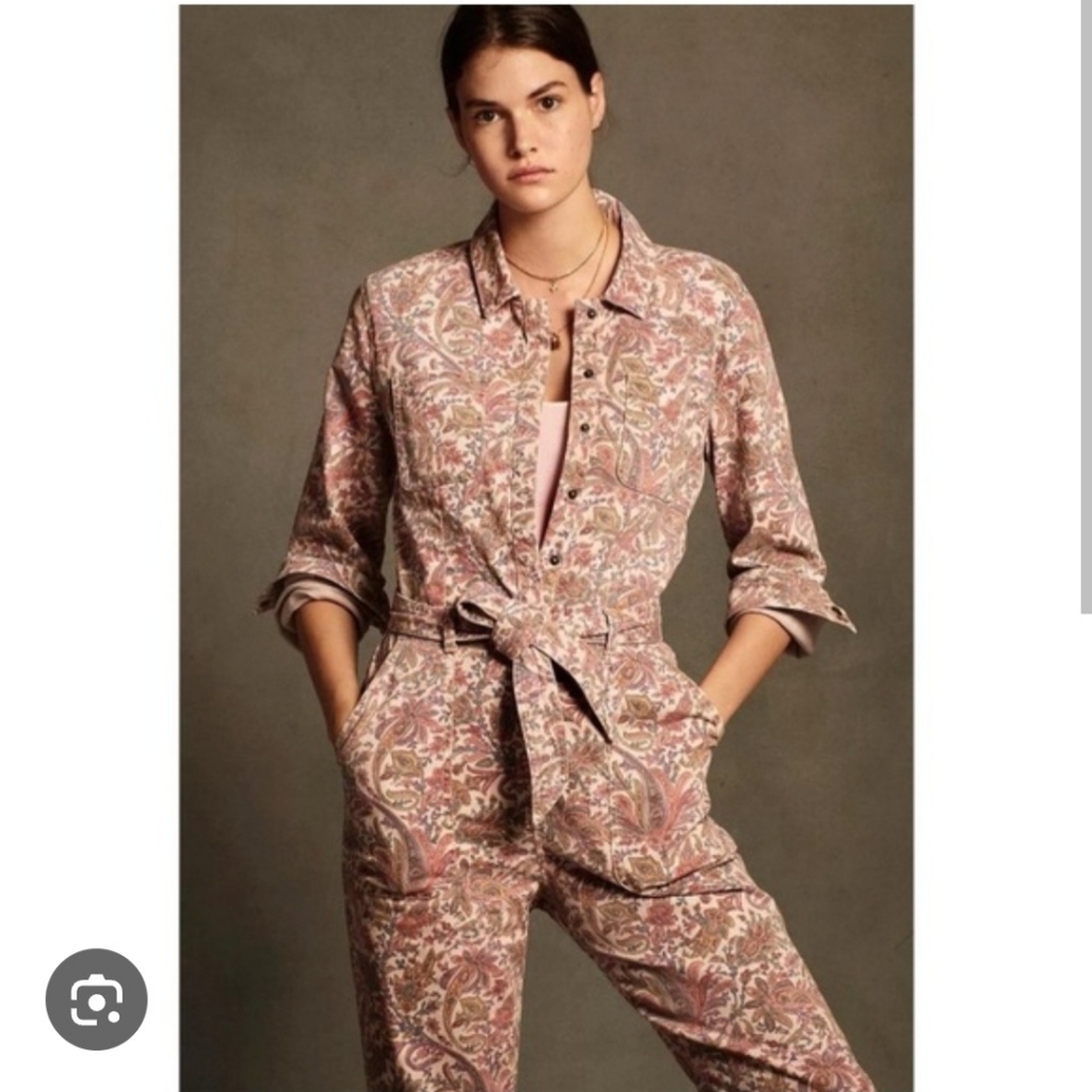 Anthropologie Paisley Denim Jumpsuit, Size L, FOR ALL THE LONG TORSO GALS!